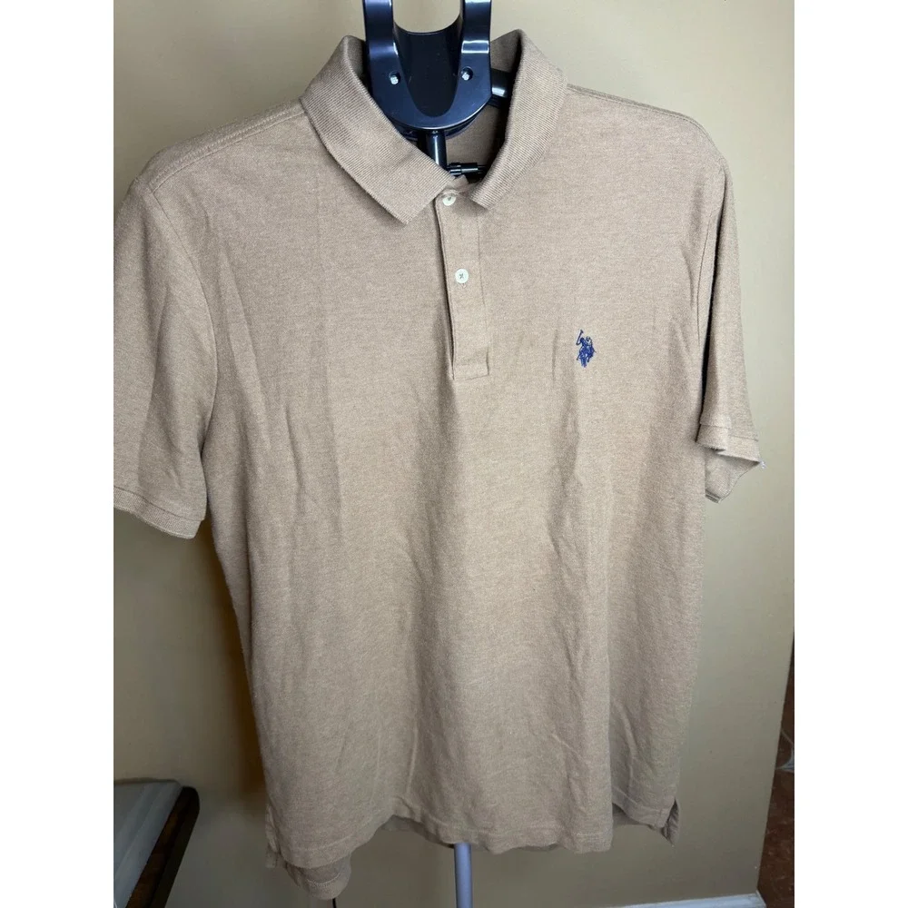US Polo Assn Mens XL Performance Pique Polo Shirt Tan Short Sleeve Logo